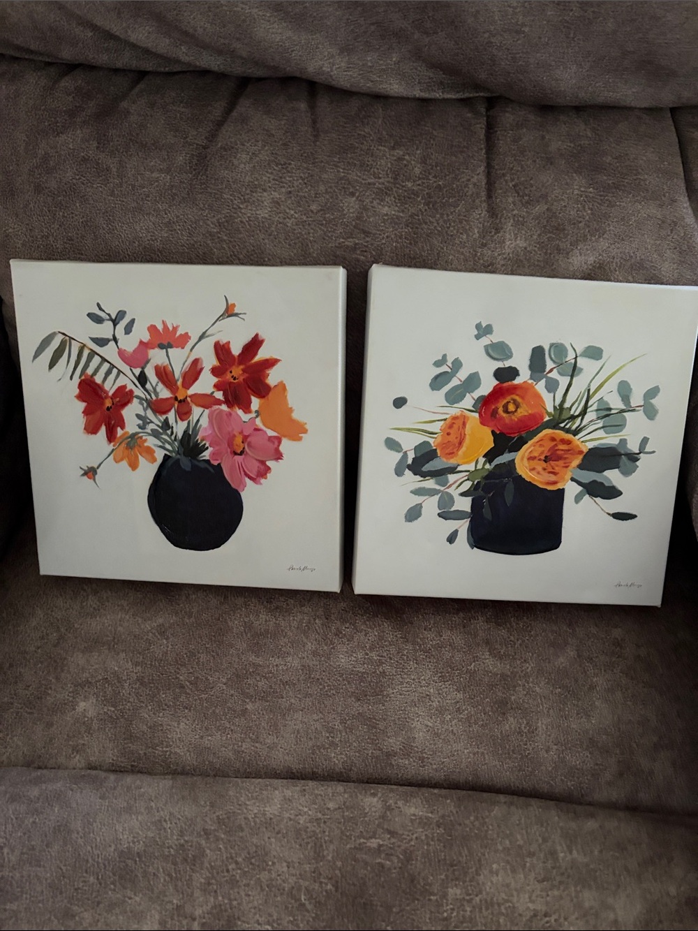 Kirklands Floral Canvas Pair in Red, Orange & Pink Accents